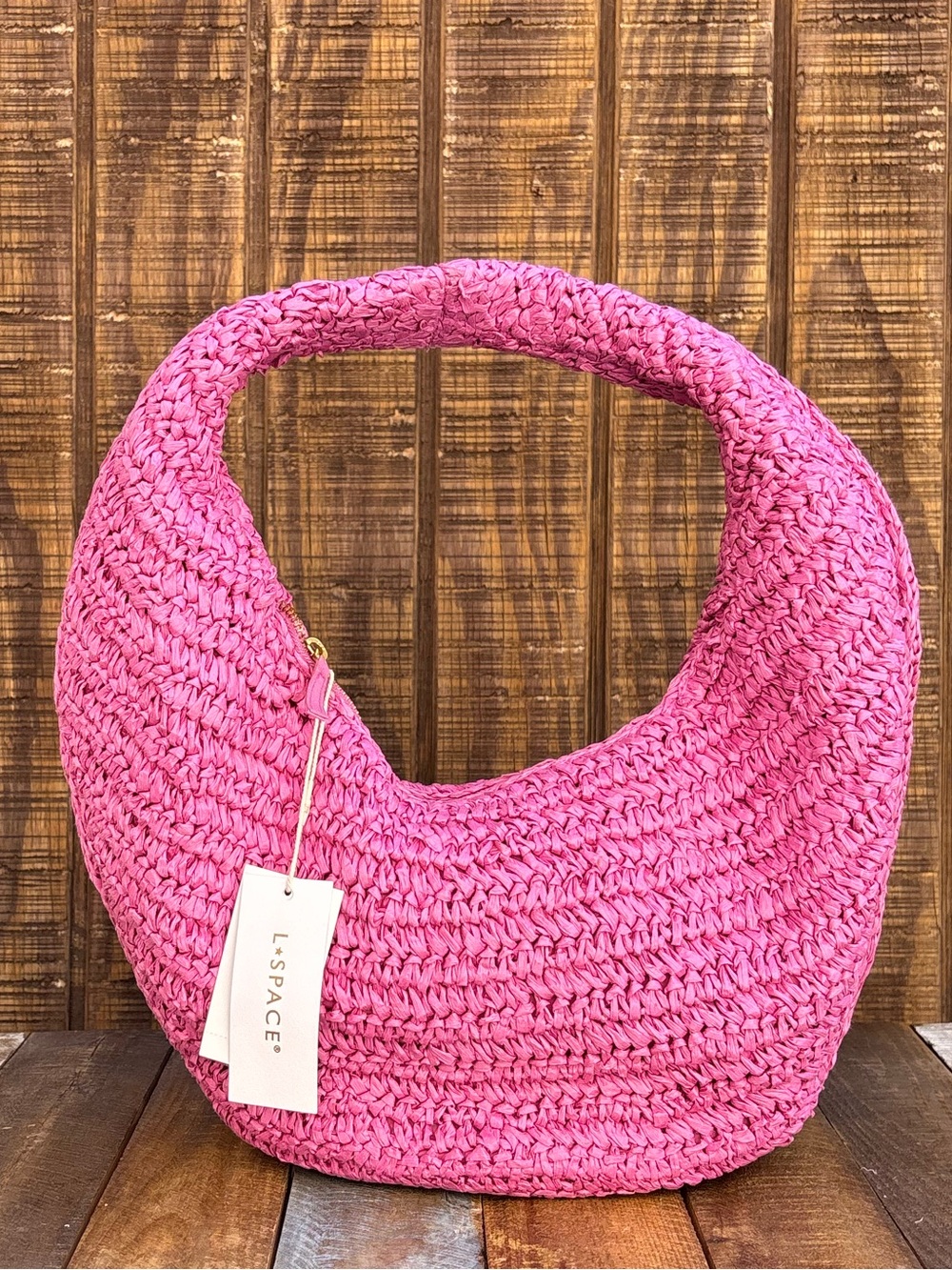 NWTS L*Space Aya Bubblegum Pink Paper Raffia Purse